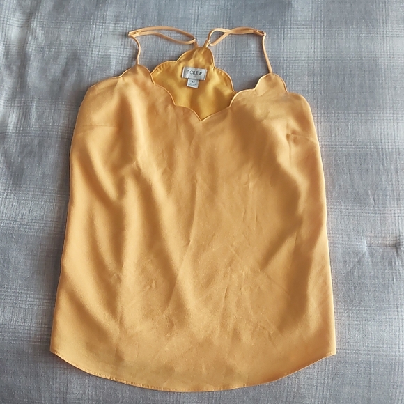 J. Crew Tops - J Crew Scalloped Cami Camisole in Mustard Yellow Gold With Racer Back
